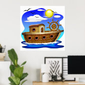 Visboot Cartoon  Poster (Thuiskantoor)