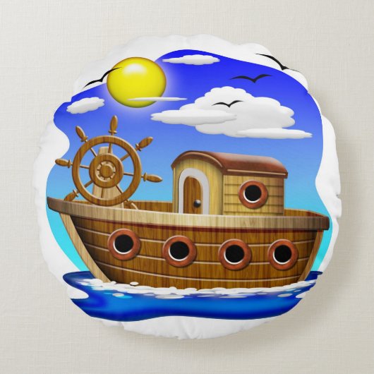 Visboot Cartoon  Rond Kussen (Voorkant)
