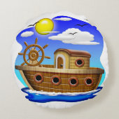 Visboot Cartoon  Rond Kussen (Achterkant)