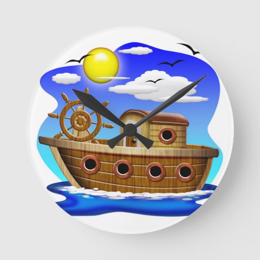 Visboot Cartoon Ronde Klok (Voorkant)