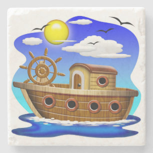 Visboot Cartoon Stenen Onderzetter