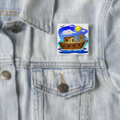 Visboot Cartoon Vierkante Button 5,1 Cm (In situ)