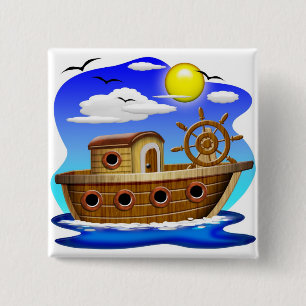 Visboot Cartoon Vierkante Button 5,1 Cm