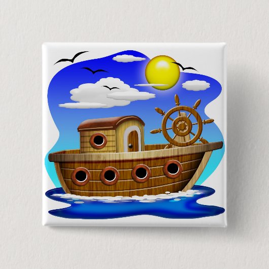 Visboot Cartoon Vierkante Button 5,1 Cm (Voorkant)