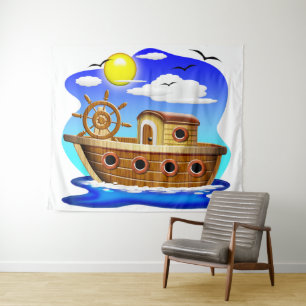 Visboot Cartoon  Wandkleed