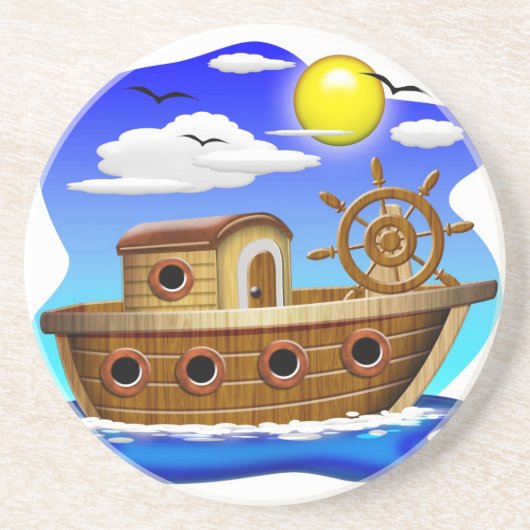 Visboot Cartoon Zandsteen Onderzetter (Voorkant)