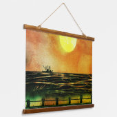Visboot op het Water Hangend Wandkleed (Gebogen)