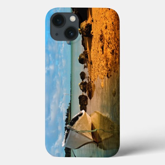Visboot op Mauritiaans strand met eiland Case-Mate iPhone Case (Achterkant)