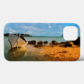 Visboot op Mauritiaans strand met eiland Case-Mate iPhone Case (Achterkant (horizontaal))