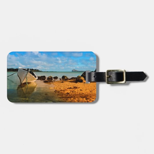 Visboot op Mauritiaans strand met eilandje Bagagelabel (Voorkant horizontaal)