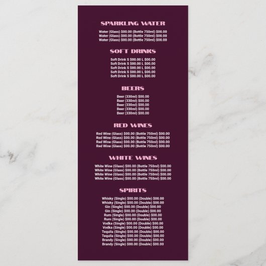 Visboot, Restaurant Slimline Menu (Achterkant)