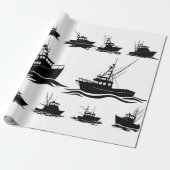 Visboot Silhouet Patroon Inpakpapier (Uitgerold)
