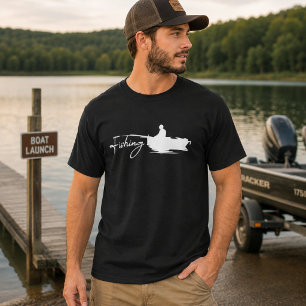 Visboot Silhouet Wit Minimal Visser Water T-shirt