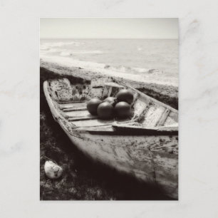 Visboot zwart en wit briefkaart