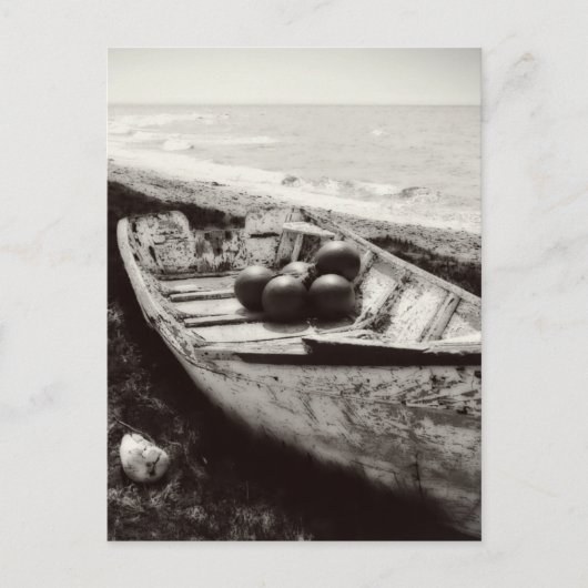 Visboot zwart en wit briefkaart (Voorkant)