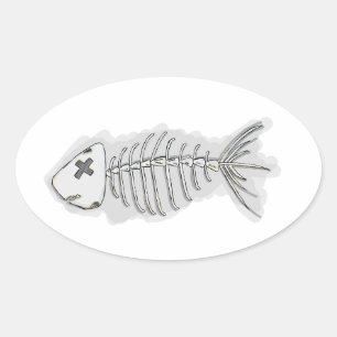 Visbotten Skelet Halloween Ovale Stickers