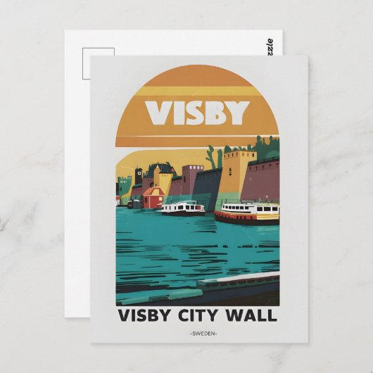  Visby City Wall Briefkaart – Retro Zweeds C (Voorkant / Achterkant)