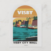  Visby City Wall Briefkaart – Retro Zweeds C (Voorkant)