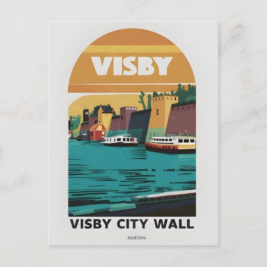  Visby City Wall Briefkaart – Retro Zweeds C (Voorkant)