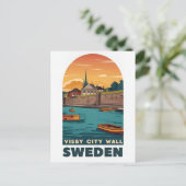 Visby City Wall Briefkaart – Retro Zweeds C (Staand voorkant)