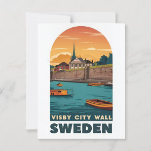 Visby City Wall Briefkaart – Retro Zweeds C