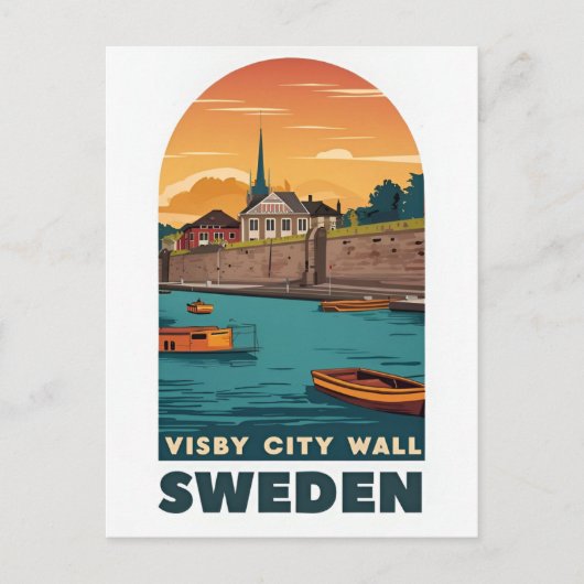 Visby City Wall Briefkaart – Retro Zweeds C (Voorkant)