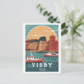  Visby City Wall Briefkaart – Retro Zweeds C (Staand voorkant)