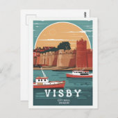  Visby City Wall Briefkaart – Retro Zweeds C (Voorkant / Achterkant)
