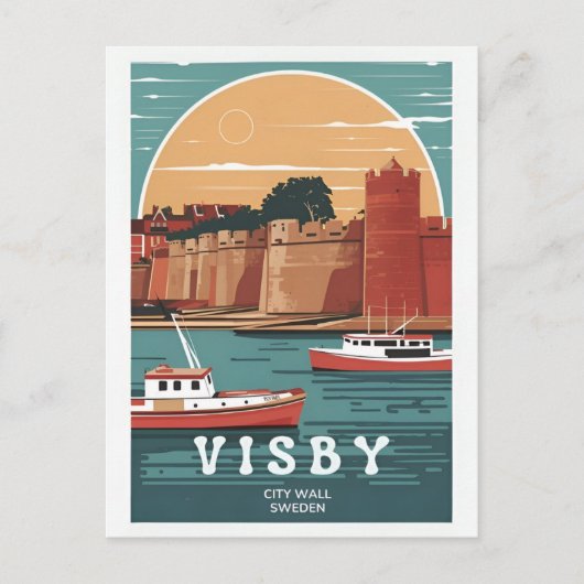  Visby City Wall Briefkaart – Retro Zweeds C (Voorkant)