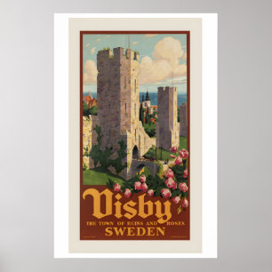 Visby Gotland Zweden Stad Van Ruïnes En Rozen Poster