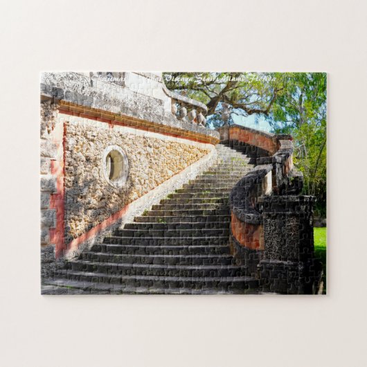 Viscaya Stairs Miami Florida. Kerstgroeten Legpuzzel (Horizontaal)