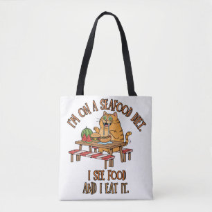 Visdieetgrap – hongerige kat met hotdog tote bag