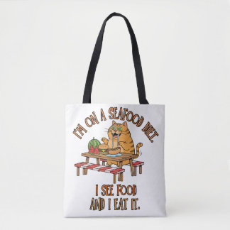 Visdieetgrap – hongerige kat met hotdog tote bag