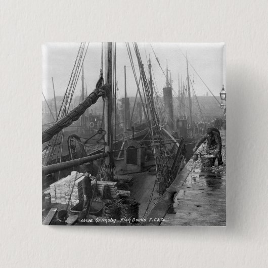 Visdokken, Grimsby, begin 20e eeuw Vierkante Button 5,1 Cm (Voorkant)