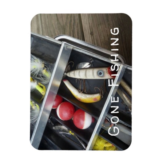 Visdoos "Gone Fishing" magneet (Verticaal)