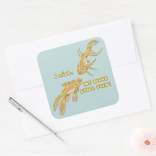 Visevolutie grappige goudvis vierkante sticker (Envelop)