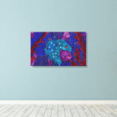 Visfamilie, onderwater, blauw en Paars Canvas Afdruk (Insitu (Houten vloer))