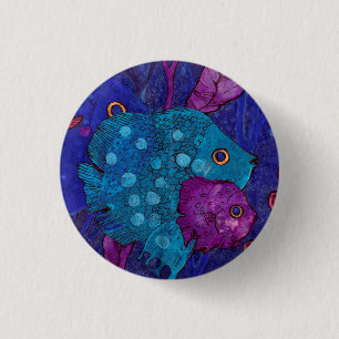 Visfamilie, onderwater, blauw en Paars Ronde Button 3,2 Cm
