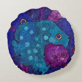 Visfamilie, Onderwater, Blauw & Paars Rond Kussen (Achterkant)