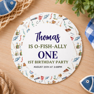 Visfeestje 1e verjaardag O-Vis-ally One feestje Ronde Sticker