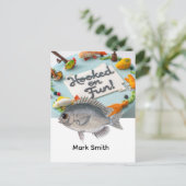 Visfeestje gethematiseerd aan de haak geslagen ple briefkaart (Staand voorkant)