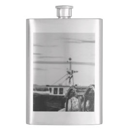 visfoto van vissersboot heupfles