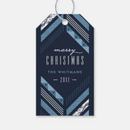 Visgraat Band Vakantiefoto Gift Tag - Blauw Cadeaulabel