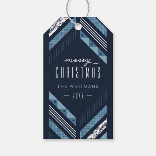 Visgraat Band Vakantiefoto Gift Tag - Blauw Cadeaulabel (Voorkant)
