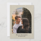 visgraat beige tweed kerst foto boog feestdagenkaart (Voorkant)