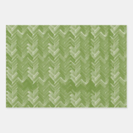 Visgraat Chevron Patroon Forest Green Inpakpapier Vel