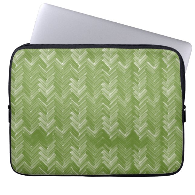Visgraat Chevron Patroon op Forest Green Laptop Sleeve (Voorkant)
