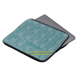 Visgraat Chevron Patroon op Turquoise Persoonlijk Laptop Sleeve