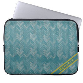 Visgraat Chevron Patroon op Turquoise Persoonlijk Laptop Sleeve