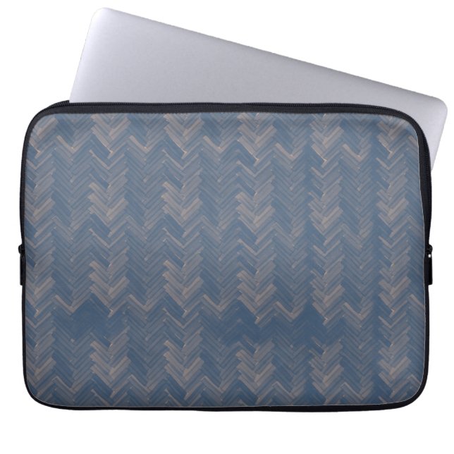 Visgraat Chevron Patroon Retro Blauw Laptop Sleeve (Voorkant)